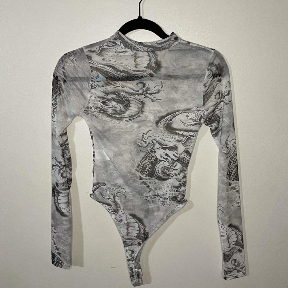 Dragon print mesh bodysuit